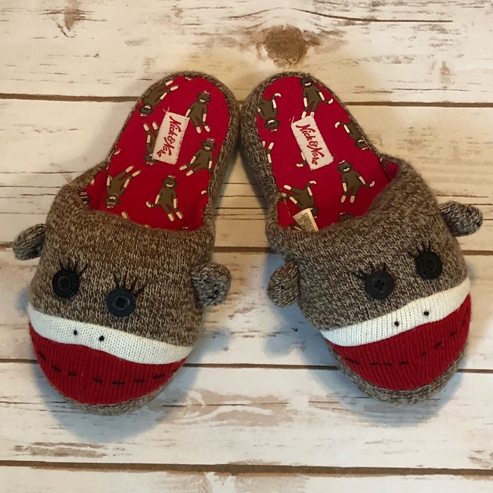 Nick and Nora Sock Monkey Slippers Small 5-7 1/2